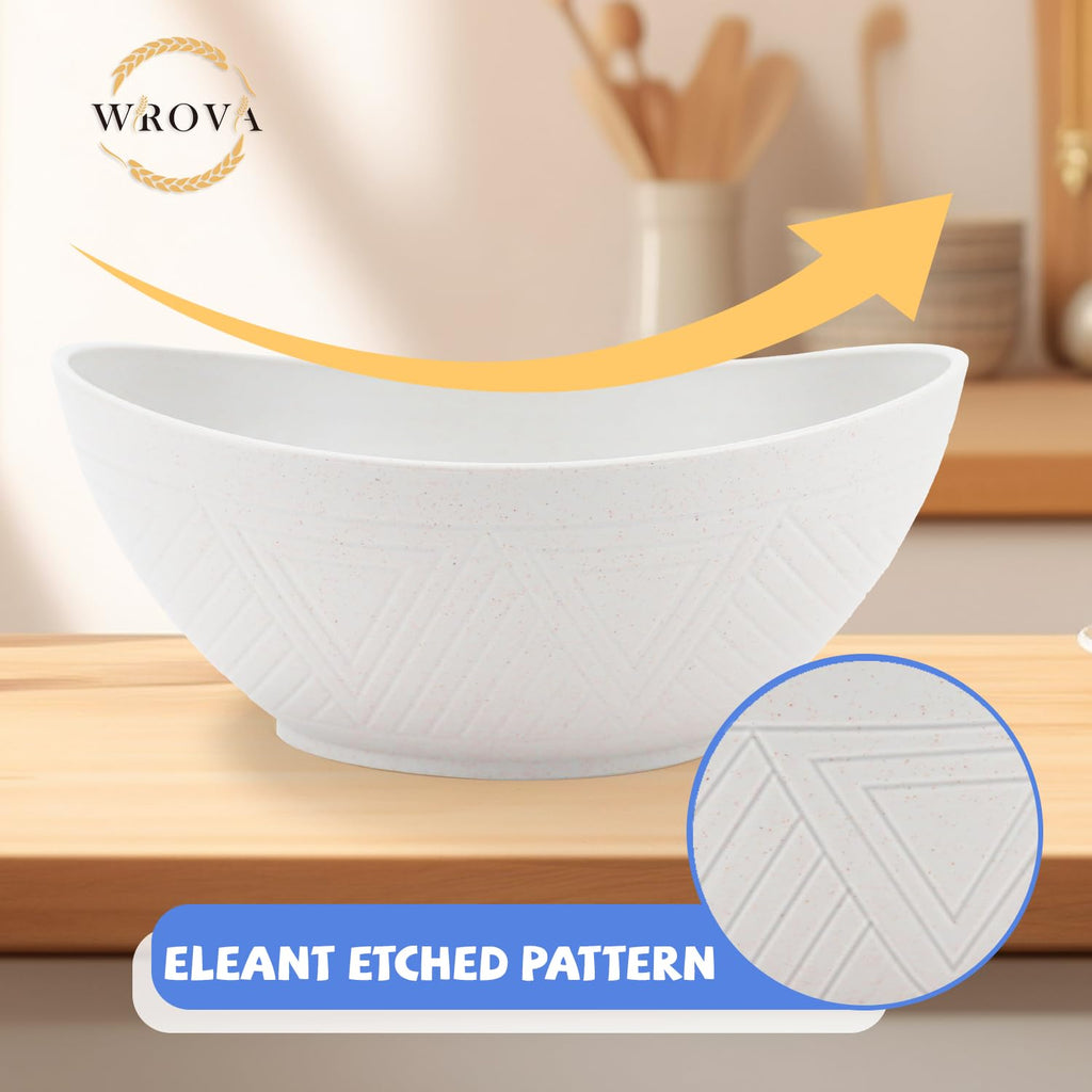 Wrova Wheat Straw Bowls Set of 2 with Textured Pattern,Unbreakable Large Salad Bowls,Plastic Bowls Dishwasher & Microwave,Sturdy and Stackable Kitchen Bowl Sets for Serving,Oatmeal.White