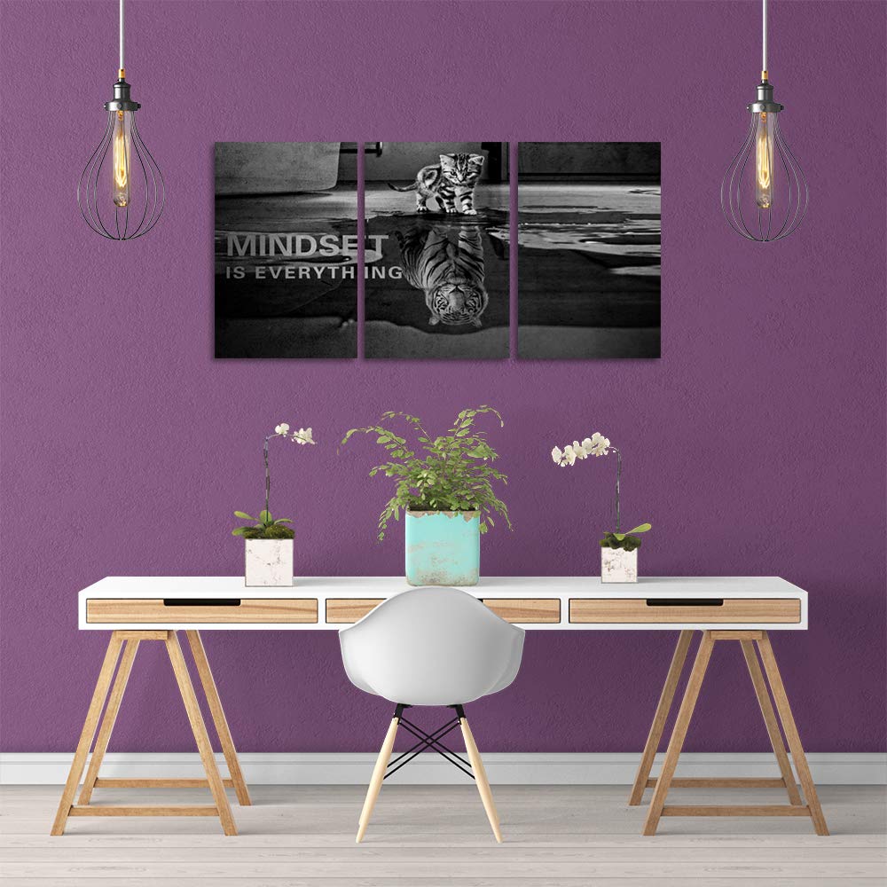 Motivational Canvas Print Wall Art Cat Poster Positive Decor 3 Pieces Inspirational Entrepreneur Quotes Painting Picture Framed Artwork Office Home Decoration - 48" W x 24" H
