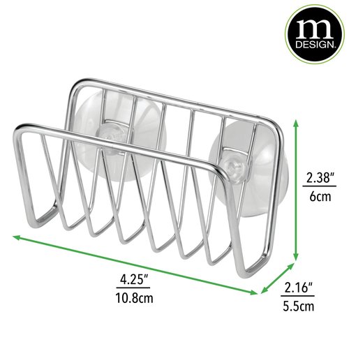 mDesign Metal Sponge Holder for Kitchen Sink with Suction Cups - Small Holder for Sponges in the Kitchen or Soap Holder in the Bathroom - Quick Drying Open Wire Basket - Ronde Collection - Chrome