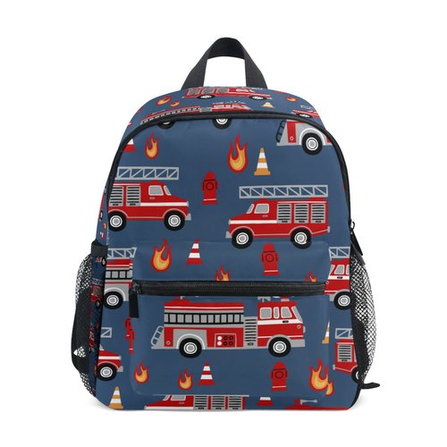 Aflyko Kids Backpack Red Fire Truck Rescue Equipment Daycare Bookbag Kindergarten Daypack Toddler Travel Girls Boys Waterproof Preschool Bag 10" × 4" × 12"