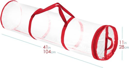 Hearth & Harbor Wrapping Paper Storage Container - Tear-Proof Organizer for 14 Rolls - Clear & Red