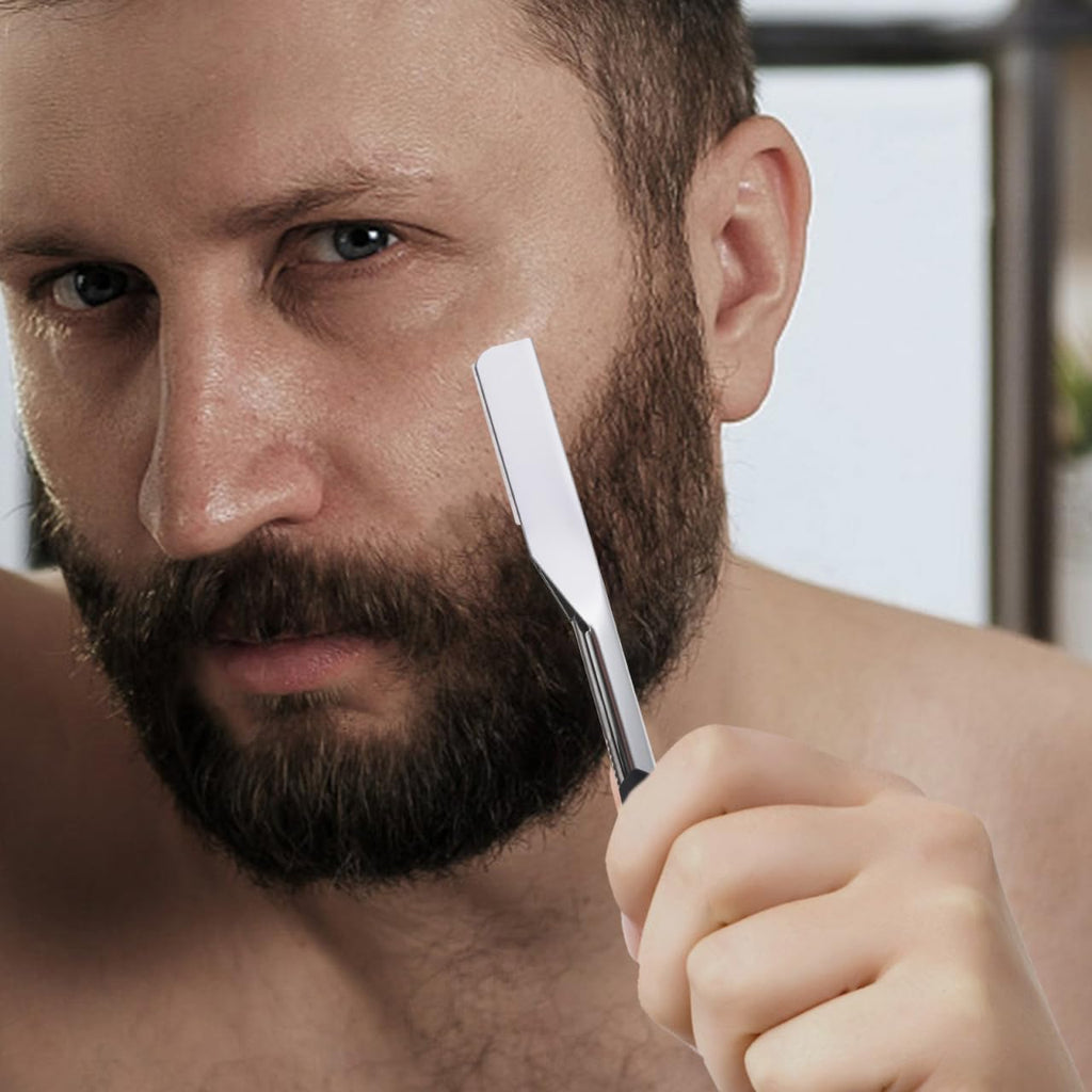 Uonlytech Manual Straight Edge Razor - Portable Black Barber Blade for Precise Shaving & Beard Styling