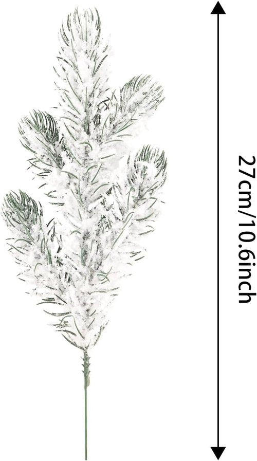Kesywale Frosted Artificial Pine Needles - 10PCS 10.6" Snowy Pine Picks for Christmas Tree Decor