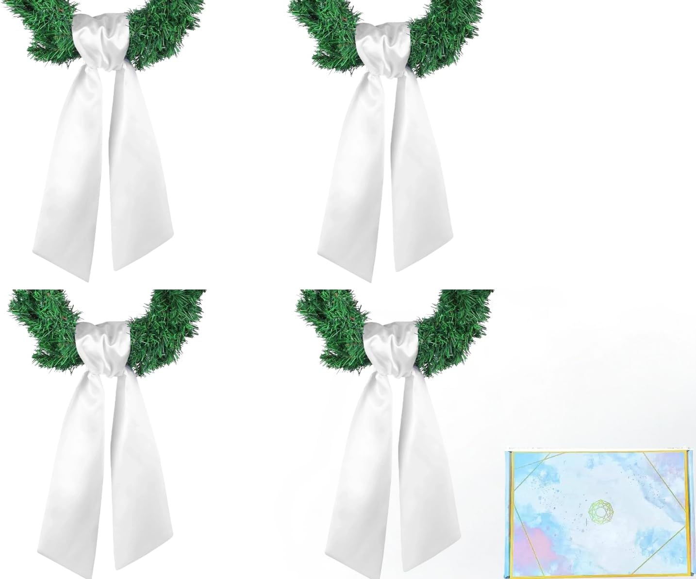 Skiennix 4 Pack White Wreath Sash - DIY Embroidery Satin Blank Accessories for Door Decor | Gift Box Included