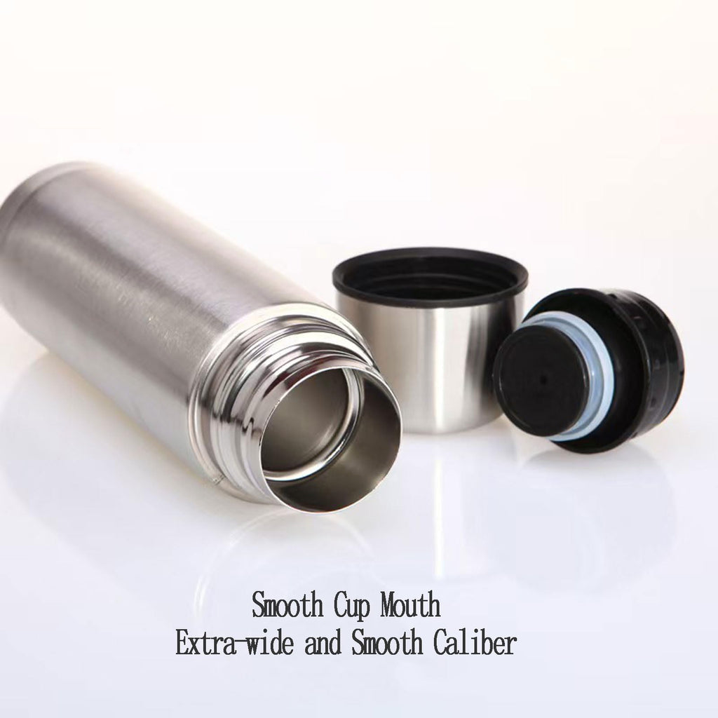 Stainless Steel Thermal Bottle with Cup Vacuum Insulated Bottle for Hot and Cold Drinks Coffee Cup Travel Mug Vacuum Flask for Tea 17Oz/500Ml(Silver)