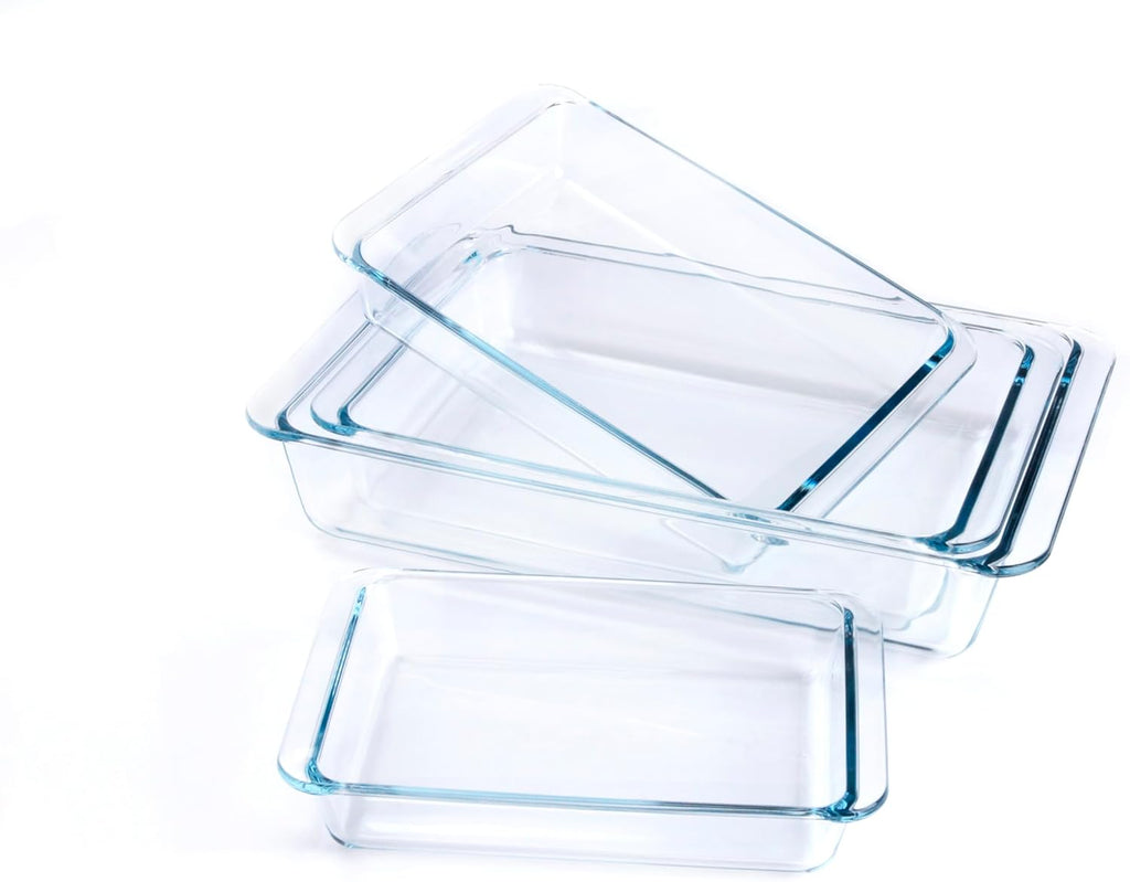 Tempered Glass Baking Pan Set by Basic - 4-Piece Oven & Microwave Safe Dish Set | 1L, 1.7L, 2.8L, 4.2L