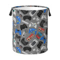 Jbofyee Video Game Grey Background Laundry Hamper Bag With Waterproof Liner - Gaming Theme Round Laundry Basket Foldable Clothes Storage Organizer For Bathroom Bedroom Nursery Dorm, S-16.5"X 13.8"