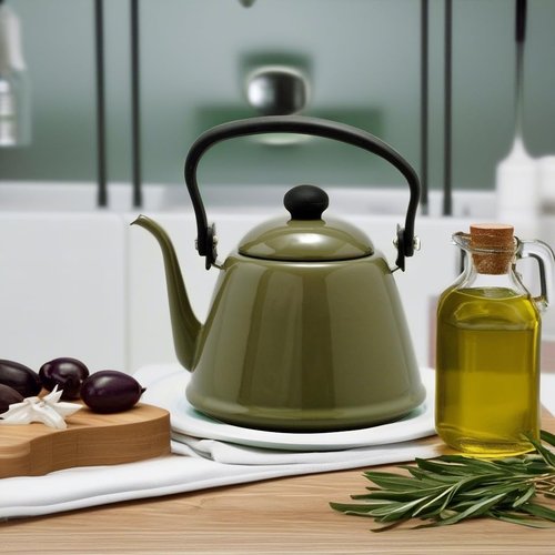 Nodahoro Drip Kettle, 0.6 gal (2 L), Enameled Gas Fire/Induction Compatible, Thin Mouth, Made in Japan, Olive DK-200OL