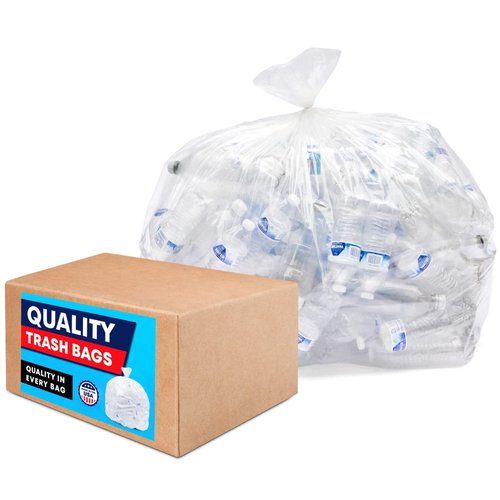 Tasker 30-33 Gallon Trash Bags Heavy Duty (Value 100/Bags w/Ties) Clear Large Plastic Recycling Garbage Bags. 30 Gal, 32 Gallon Clear Large Trash Bags
