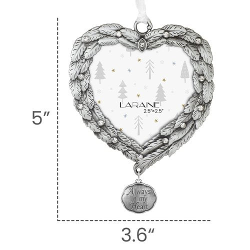 Laraine Christmas Tree Ornaments – Decorative Hanging Holiday Keepsake Gift Feather Pendant with 2.5” Photo Frame Insert for Picture of Pet (Always in My Heart)