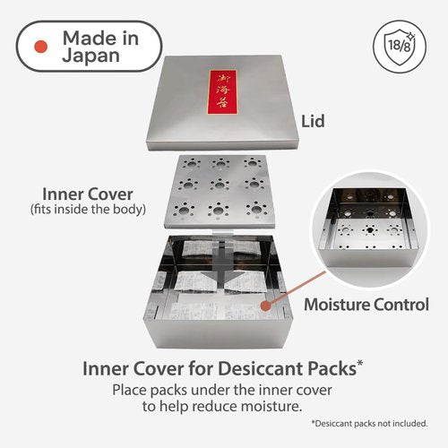 TIKUSAN Japanese Seaweed Container Sushi Nori Can Made in Japan Stainless Steel (Large)