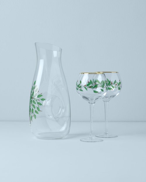 Lenox 895032 Holiday 3-Piece Decanter & Wine Glasses Set, Christmas Dinnerware, Hosting