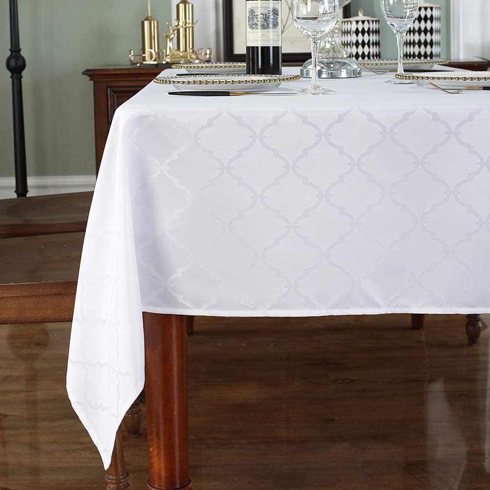 SASTYBALE White Table Cloth Rectangle, Floral Tablecloth Spill Proof Wrinkle Resistant Table Cover for Kitchen Dining, Camping, Parties(Rectangular,60"x120", 10-12 Seats)