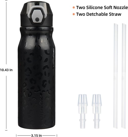 BJPKPK 25oz Insulated Water Bottle - BPA-Free Stainless Steel, Leak-Proof, Black Leopard Design