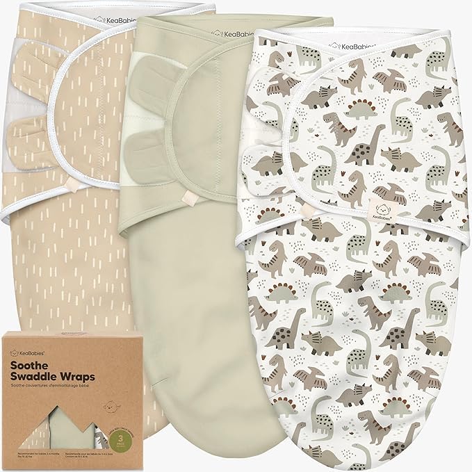 Organic Baby Swaddle Sleep Sacks by 3-Pack | Soft & Snug for Newborns 3-6 Months - Dino Ridge, Large