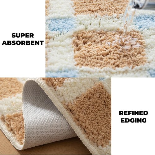 GIB Bathroom Rugs Mat 24" x 16", Extra Soft Absorbent Plush Fluffy Bath Rugs, Non-Slip Washable Bath Mats for Bathroom Floor Shower Home Decor Accessories, Blue & White Striped with Yellow Accents