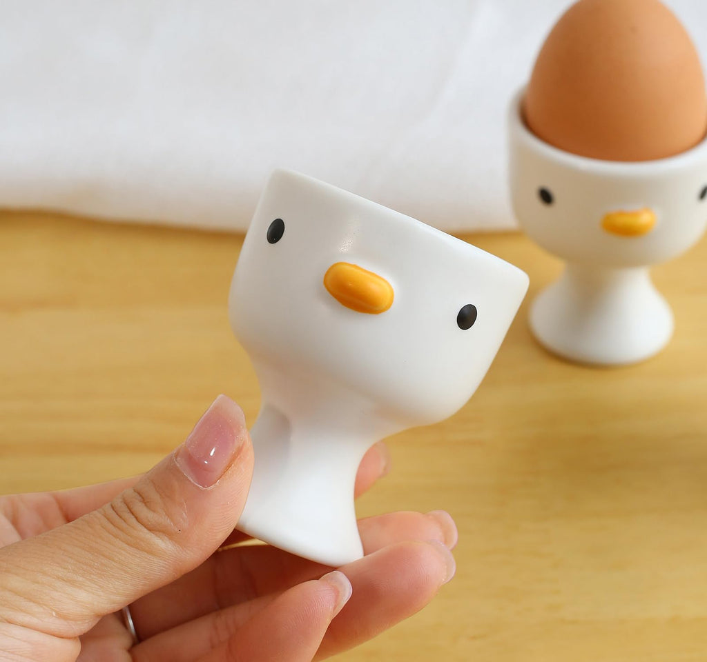 PURROOM Funny Duck Egg Cup, Cute Chick Egg Cups Gift Set of 3, Handmade Glaze Safety Ceramics Soft Boiled Egg Holder, Breakfast Kitchen Cooking.