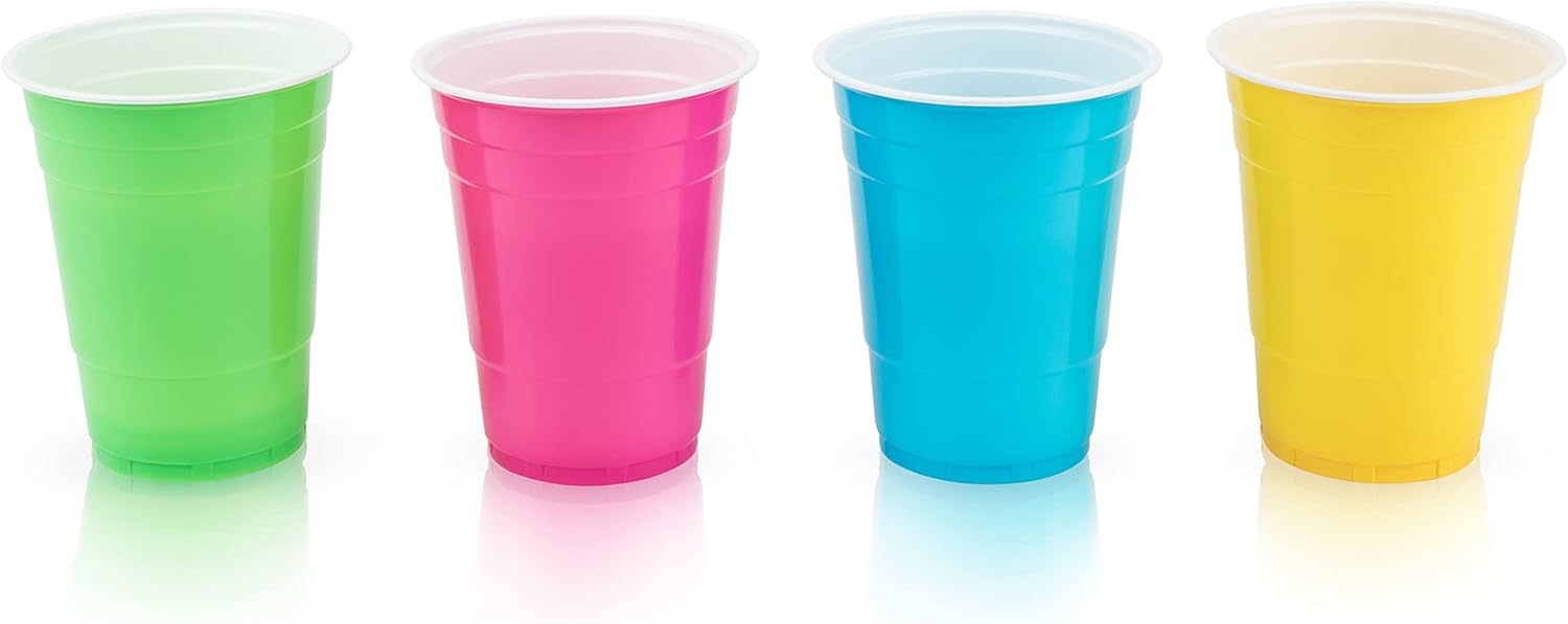 True Party Disposable Plastic Cups - 16 oz Set of 24 for Beers, Cocktails & Beverages | Multicolor