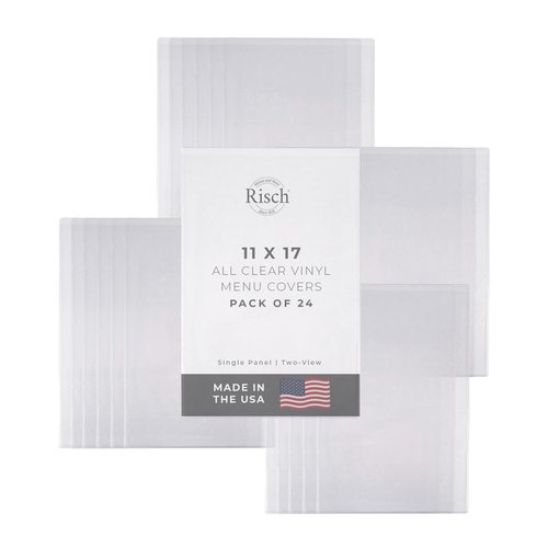Risch Double-Sided All Clear Vinyl Menu Cover, Two-Sided 2 View Plastic Menu Holder, Slip in Top-Loading Cover, Wipeable, Reusable, 11” x 17”, Pack of 24