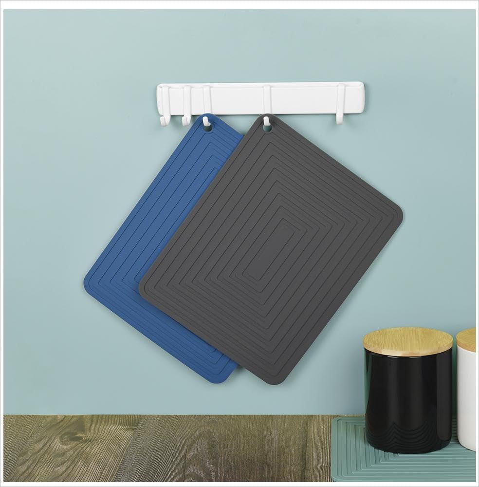Smithcraft Beige Silicone Trivets for Hot Dishes Pots and Pans, Hot Pads for Kitchen, Rectangler Silicone Pot Holders, Heat Resistant Mat for Quartz Countertops, Multipurpose Trivet Mat Set 2