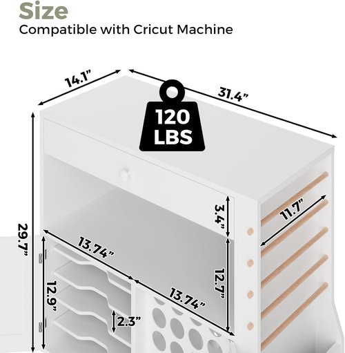 Kikihouse Craft Organizer Cart - Storage Cabinet for Cricut with Drawers & 30 Vinyl Roll Holder | Ideal for Home Craft Room