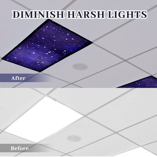 Hortsun 4 Pack 4 x 2 Feet Fluorescent Light Covers, Magnetic Light Filters for Classroom Ceiling, Decorative Lights Shade for Office Home Hospital(Starry Sky)