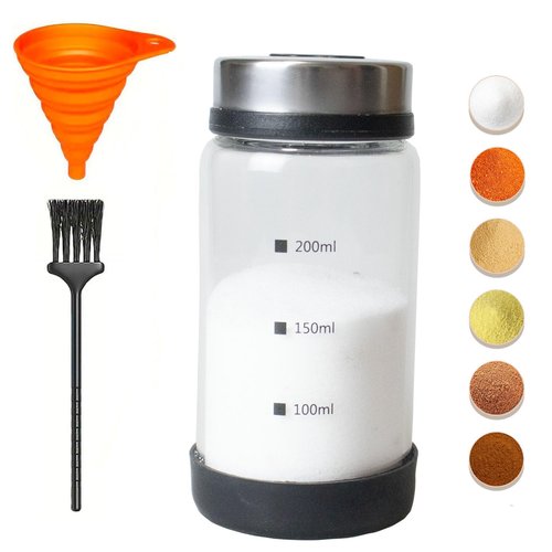 TooWoom 200ml Salt Shaker or Pepper Shaker with Adjustable Pour Holes, Glass Bottle Spice Dispenser with Stainless Steel Lid for Himalayan Salt, Table Fine Corse Sea Salt, Black Pepper