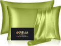 Mulberry Silk Pillowcase Set by Skiennix - Anti-Acne Queen Size 2-Pack in Olive Green