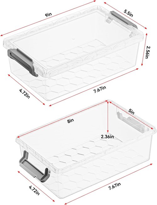 BiuLeon Extra Large Pencil Box - Clear Plastic Organizer for Crafts & Art Supplies | 4 Pack, Grey