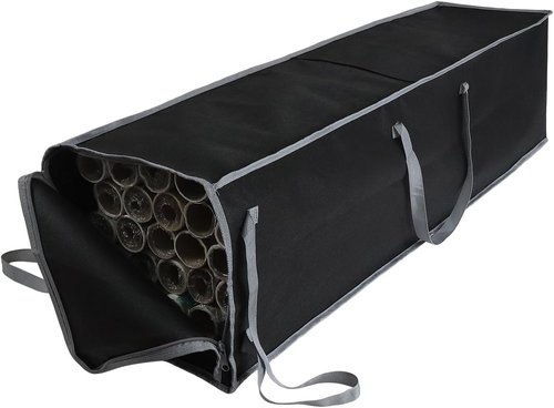 Demao Large Wrapping Paper Storage Bag - 41" Gift Wrap Organizer with Reinforced Handles | Holds 25 Rolls, Dustproof & Stain-Resistant, Black & Gray