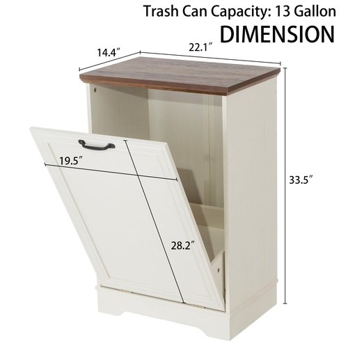 TDLEAYYD 13 Gallons Tilt Out Trash Cabinet, Hidden Trash Can Cabinet Wooden Tilt Out Pet Proof Hidden Trash Bin Cabinet for Kitchen Living Room (White)