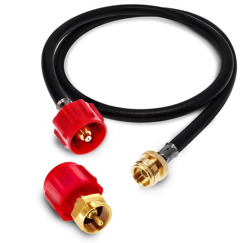 Gas One Propane Refill Adapter and 4ft Hose Adapter 1lb to 20lb - Cylinder with Type 1 - Fits All 1 LB Throwaway Disposable Cylinder