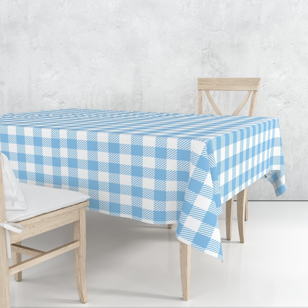 Skiennix Light Blue Checkered Tablecloth - 54" x 108" Waterproof Disposable Cover for Picnics & Parties
