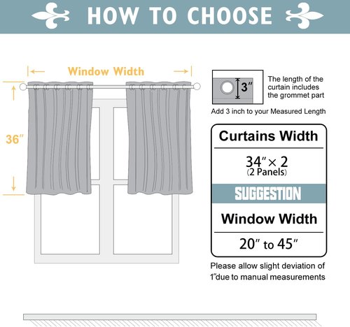 ChrisDowa Small Window Curtains - Thermal Insulated Grommet Room Darkening Panels, Aqua (34 x 36 Inch)