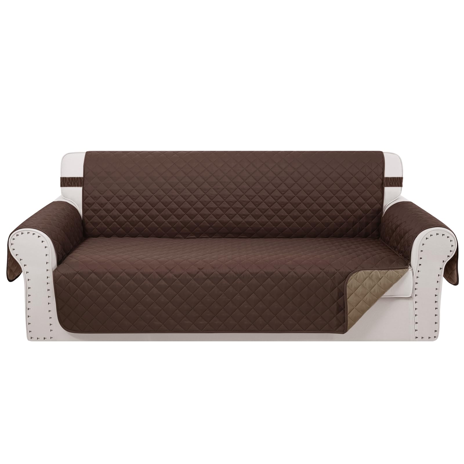 Luxshare Home Reversible Oversized Sofa Covers Couch Cover Furniture Protector for Dogs Elastic Straps Water Resistant(XLSofa Chocolate/Taupe)
