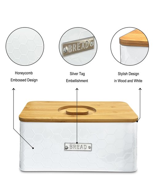vensovo Bread Box for Countertop – Large White Metal Bread Bin with Bamboo Cutting Board Lid, Farmhouse Bread Storage Container for Homemade Bread, Baked Goods & Kitchen Counter Organization