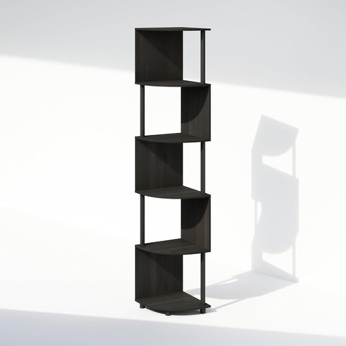 Furinno 5-Tier Bookshelf - Zigzag Corner Design | Espresso/Black | Perfect for Living Room, Bedroom, Home Office