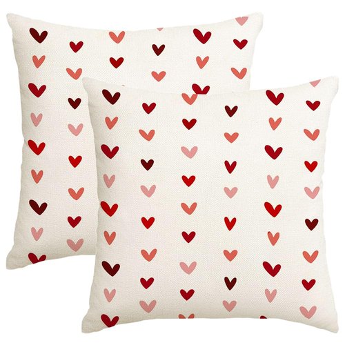 RABUSOFA Valentines Pillow Covers 18x18 inch Set of 2 Valentine's Day Decorations Red Love Heart Decorative Throw Pillows for Bedroom Sofa Couch Holiday Wedding Festivals Home Decor