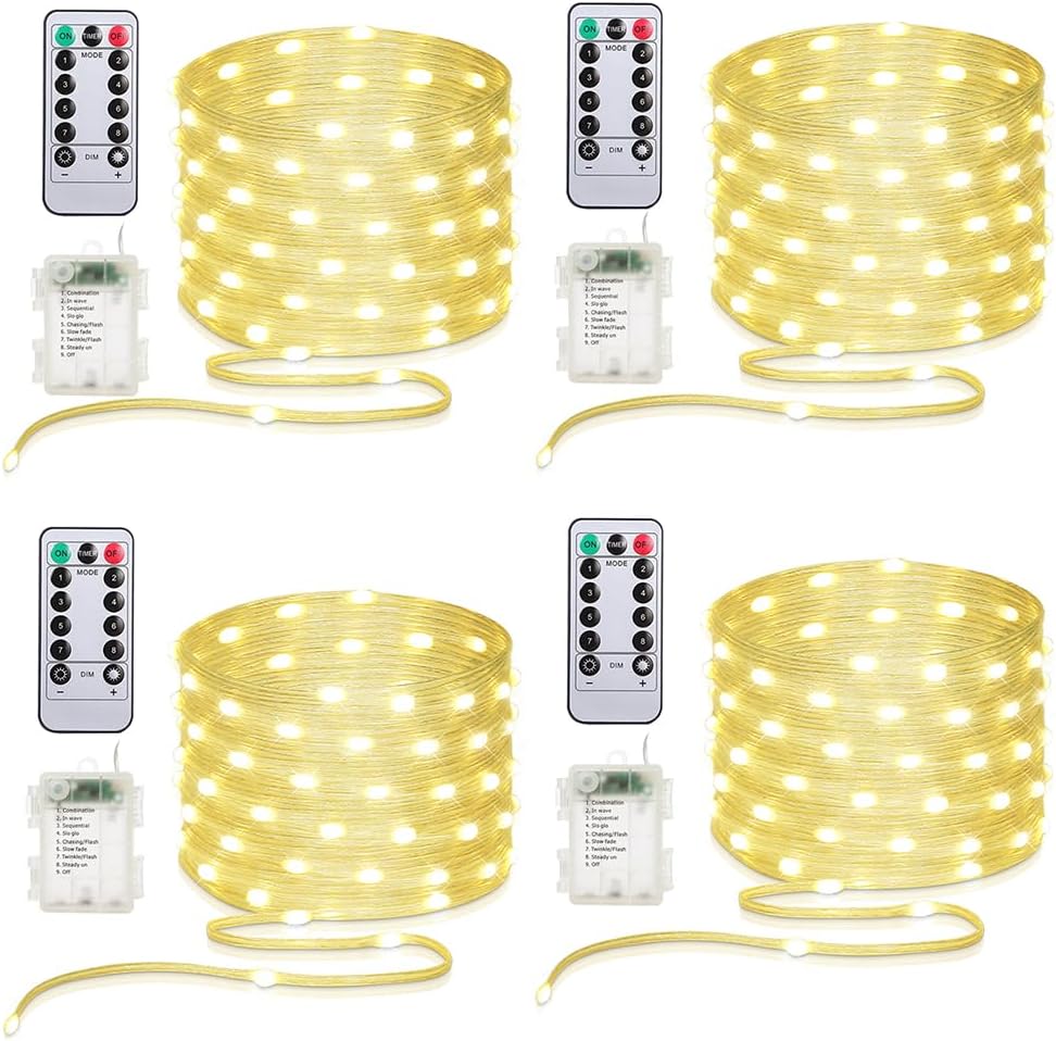 Skiennix 50 LED Battery Operated String Lights - 16.5ft Fairy Lights with Remote & Timer for Indoor/Outdoor Use - Warm White