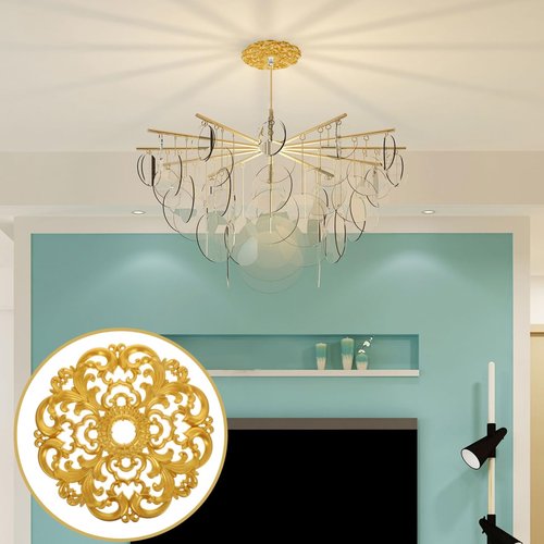 Amosfun Gold Ceiling Medallion 12 Inch European Style Hollow Carved Round Base for Chandelier Home Lighting Fixtures for Living Room and Bedroom