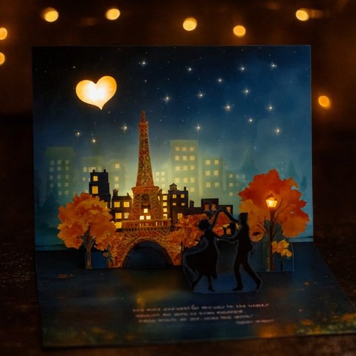 AJA Art Studio 3D Pop Up Anniversary Card for Husband or Wife - Happy Anniversary Cards for Couple with LED Lights and Romantic Music - Includes Message Insert and Plain Envelope - Paris Themed