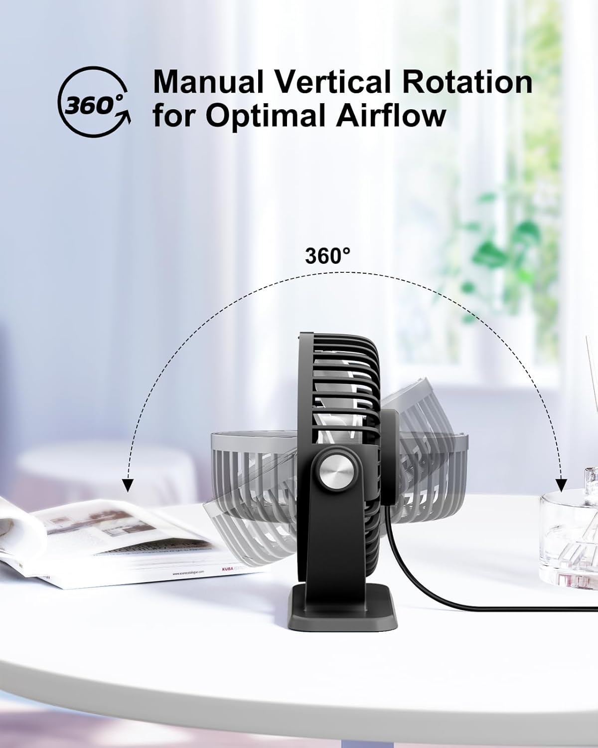 TriPole USB Powered Mini Desk Fan - 3 Speeds, 360° Rotation, Strong Airflow | 5.1 Inch Black