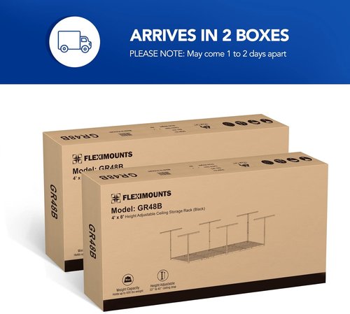 FLEXIMOUNTS 3x8 Overhead Garage Storage Rack - Heavy-Duty Adjustable Ceiling Organizer | 2-Pack, White