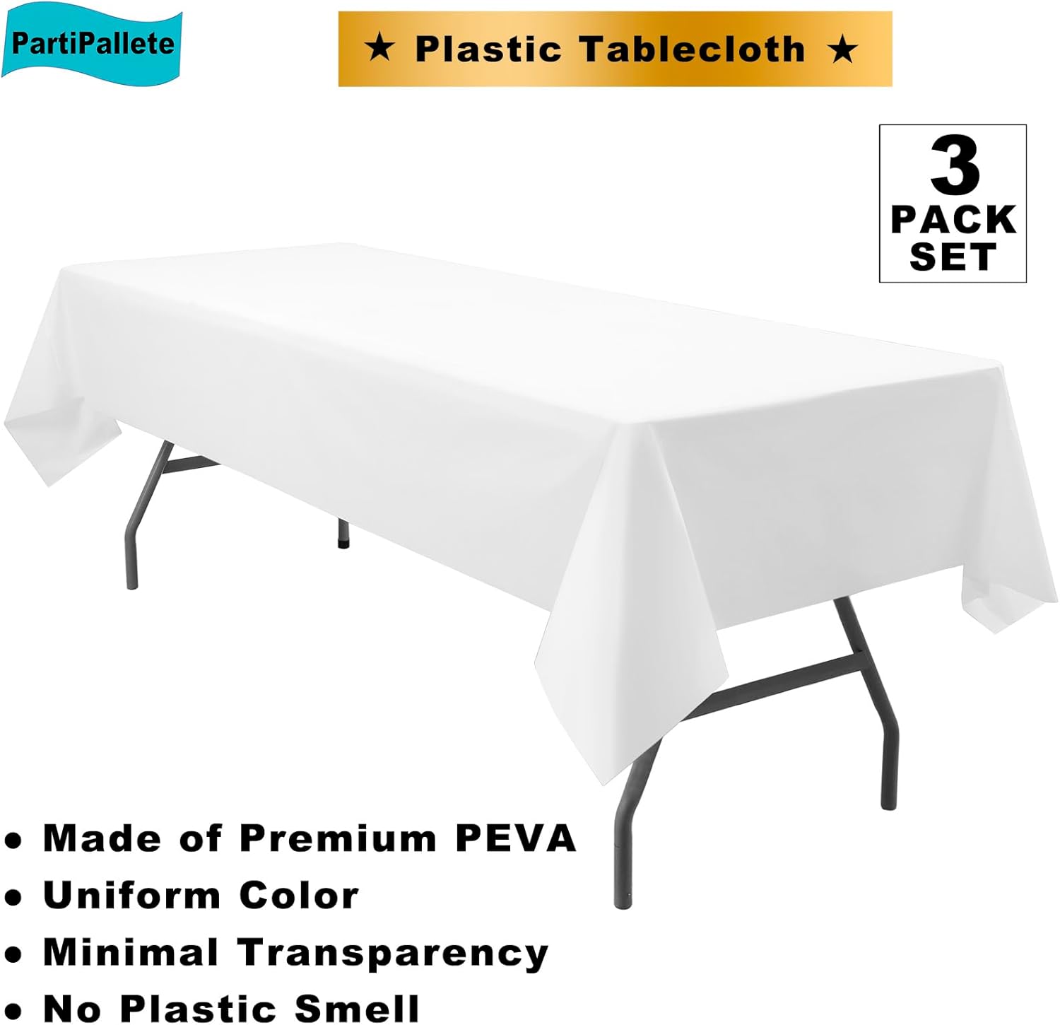 Skiennix Premium Disposable White Tablecloths - 3-Pack Rectangle 54" x 108" for Parties & Events