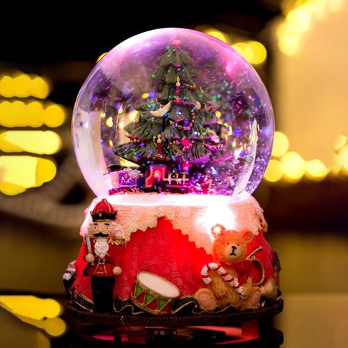 LOVE FOR YOU Nutcracker Music Box - Gift Wrapped Christmas Tree Snow Globe | Colorful Xmas Train for Girls & Women