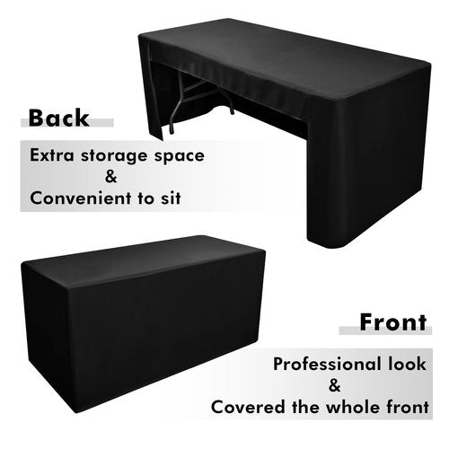 Nasitos 6 Pack Black Tablecloth for 8FT Trade Show Table Covers-Open Back Folding Tablecloths Washable Fabric and Wrinkle Resistant Table Covers for Craft Show, Display Table, Parties, Birthday
