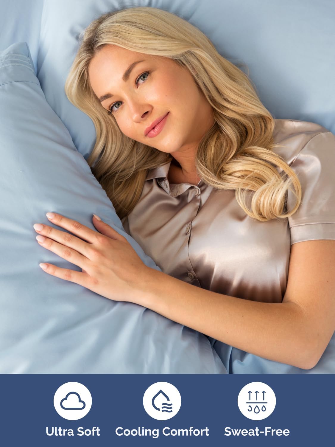 Skiennix Extra Deep Queen Sheet Set - 6-Piece Breathable Cooling Bedding - Soft, Wrinkle-Free Sky Blue