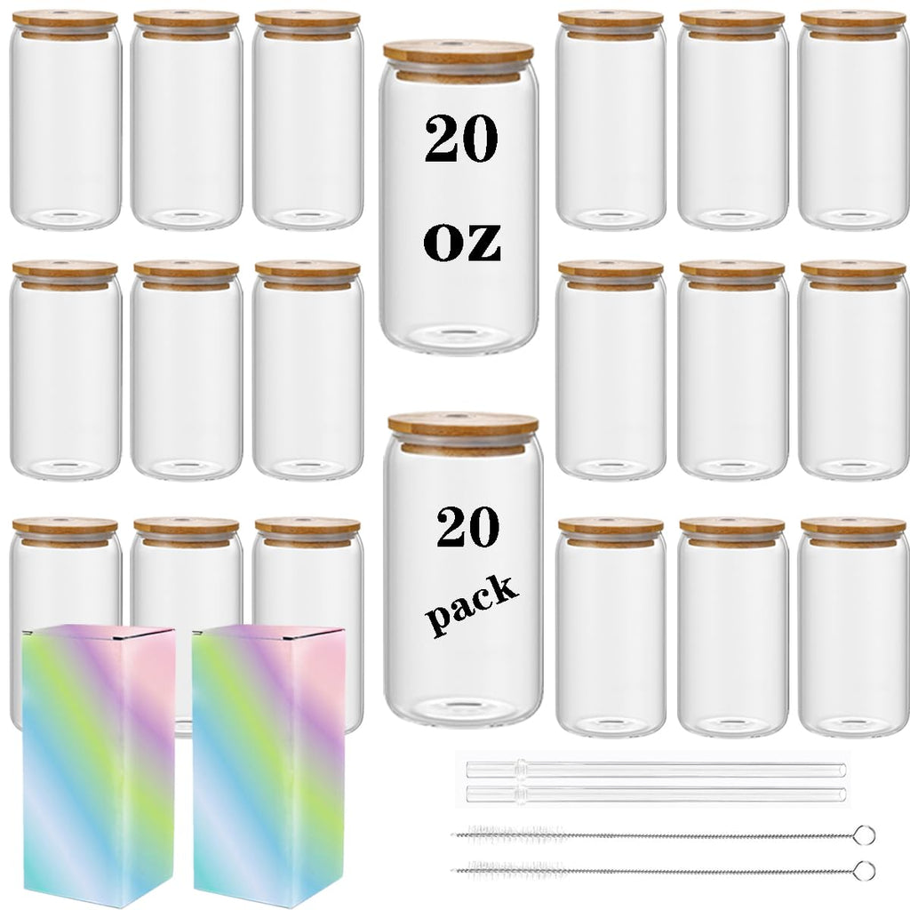 ABBSH Frosted Sublimation Glass With Bamboo Lid, Cups With Straws 16OZ Tumbler, Beer Can Glass Blanks 8Pack