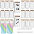 ABBSH Frosted Sublimation Glass With Bamboo Lid, Cups With Straws 16OZ Tumbler, Beer Can Glass Blanks 8Pack