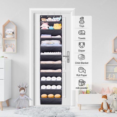 SLEEPING LAMB Over The Door Shoe Organizer for Closet with Large Deep Pockets, Narrow Shoe Rack for Door Hanging Boots Storage, Black